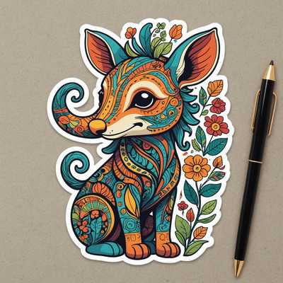 Das Bild zeigt eine Sammlung von fantasievollen Tierstickern. Jeder Sticker präsentiert ein anderes Tier in einem verspielten und künstlerischen Stil. Die Tiere umfassen verschiedene Arten, jede mit übertriebenen Merkmalen und farbenfrohen Details, die ihre verspielte und imaginative Natur betonen. Der Hintergrund ist neutral, um die lebhaften Farben und die detaillierten Designs der Sticker hervorzuheben.