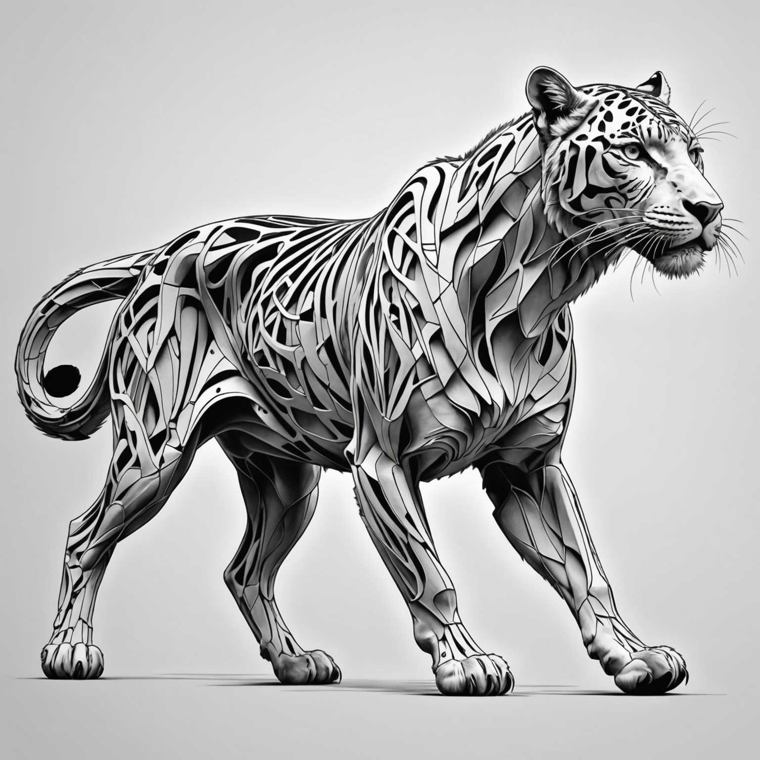 Das Bild zeigt eine Sammlung detaillierter und ausdrucksstarker Tierumrisse. Jeder Tierumriss ist kunstvoll und mit einem hohen Maß an Ausdruck gezeichnet, wobei verschiedene Tiere in dynamischen und lebensechten Posen dargestellt werden. Der Kunststil betont die einzigartigen Merkmale und Formen jedes Tieres, sodass sie leicht erkennbar sind. Die Umrisse sind fein ausgeführt, was auf eine akribische Detailgenauigkeit und eine tiefe Wertschätzung für die Tiermotive hinweist. Die Tiere wirken belebt und voller Leben, wobei durch den gekonnten Einsatz von Linien und Formen eine Vielzahl von Emotionen und Bewegungen eingefangen wird.