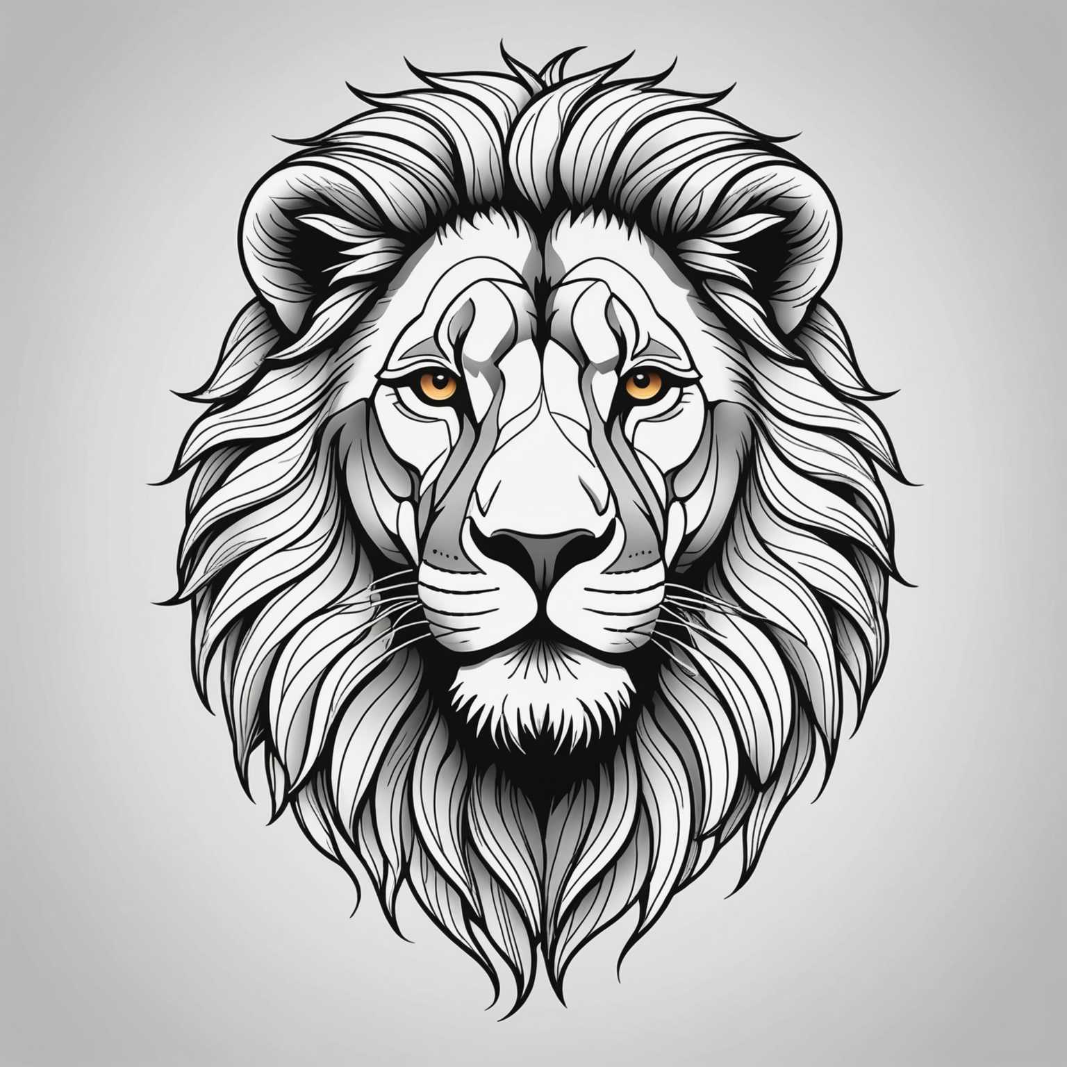 Eine minimalistische Zeichnung eines Löwengesichts, erstellt mit sauberen, durchgehenden Linien. Die Mähne des Löwen wird mit einfachen, fließenden Kurven dargestellt, und die Gesichtszüge wie Augen und Nase sind elegant umrandet. Das Gesamtdesign ist schlank und modern und betont die Majestät des Löwen, während die Komposition übersichtlich bleibt. Die Kunst ist schwarz-weiß und eignet sich für verschiedene dekorative Zwecke.