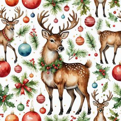 Das Bild zeigt eine Sammlung von entzückenden, handgemalten Aquarell-Weihnachts-Cliparts. Es gibt verschiedene festliche Elemente wie lächelnde Schneemänner, fröhliche Rentiere, festlich geschmückte Weihnachtsbäume und verspielte Weihnachtsmannfiguren. Möglicherweise sind auch verspielte Ornamente, Zuckerstangen, Strümpfe und Geschenke verteilt. Die Kunstwerke sind hell und farbenfroh, mit einem charmanten, verspielten Stil, der Wärme und Freude ausstrahlt. Jedes Charakter- und Objekt ist mit feinen Pinselstrichen und weichen, vermischten Farben detailliert gezeichnet, und fängt das gemütliche und magische Wesen der Weihnachtszeit ein. Das Gesamtgefühl ist festlich, niedlich und künstlerisch bezaubernd.